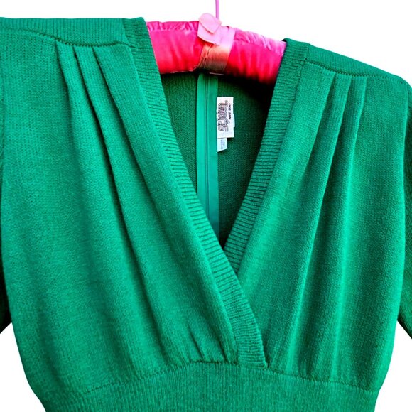 Vintage St John Kelly Green Knit Dress 80s Power Shoulders L to XL - Picture 13 of 13